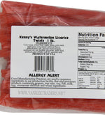 Kenny's Watermelon Licorice Twists package back view showing ingredients and nutritional facts.