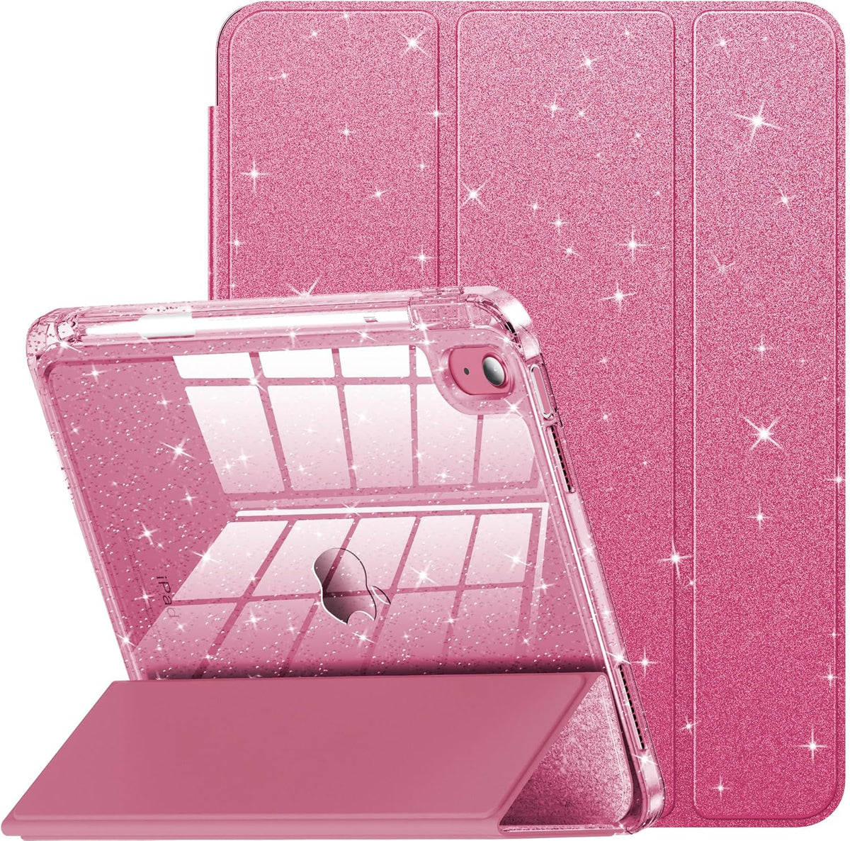 INFILAND glitter pink protective tablet cover front view showcasing stylish folio leather exterior