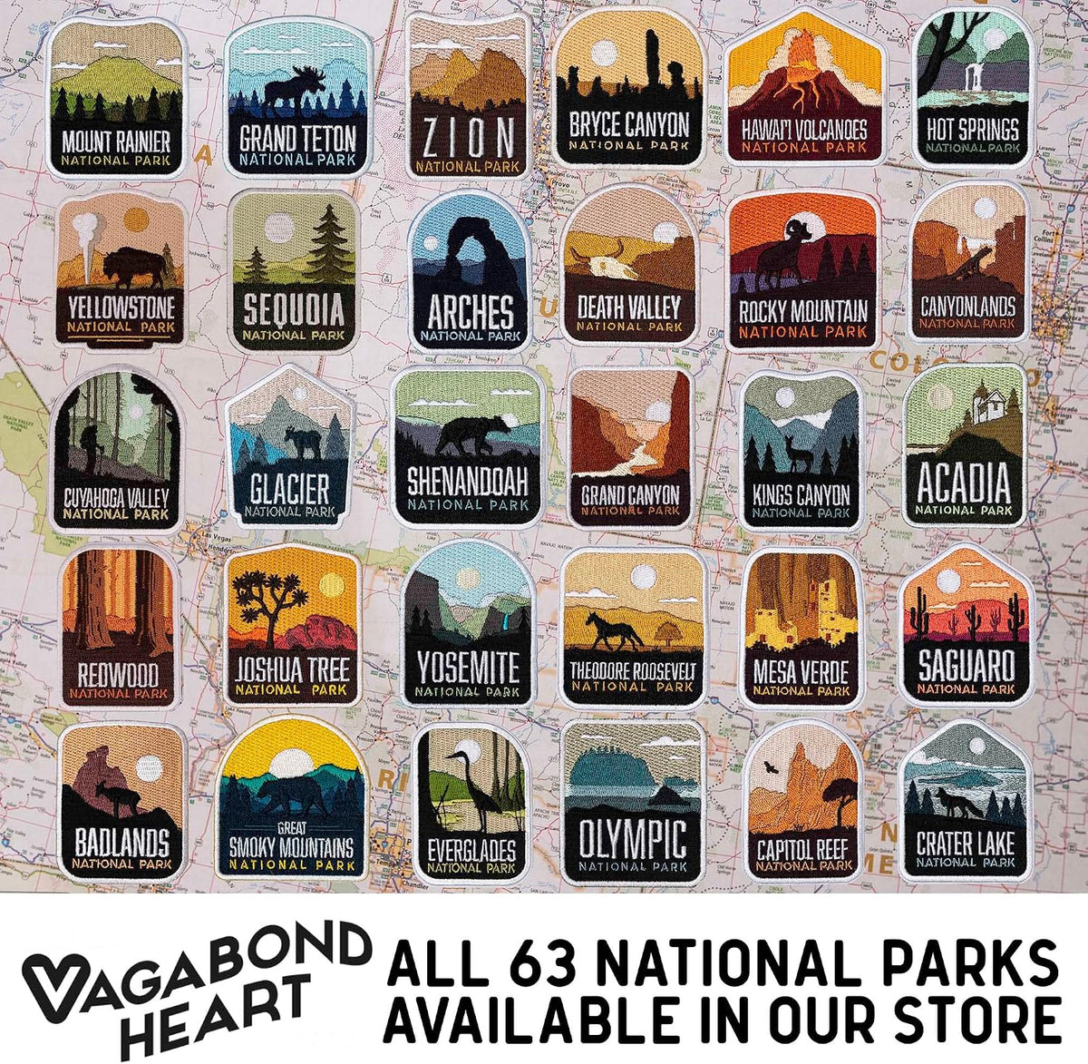 Vagabond Heart Mount Rainier iron on badge angled view highlighting texture