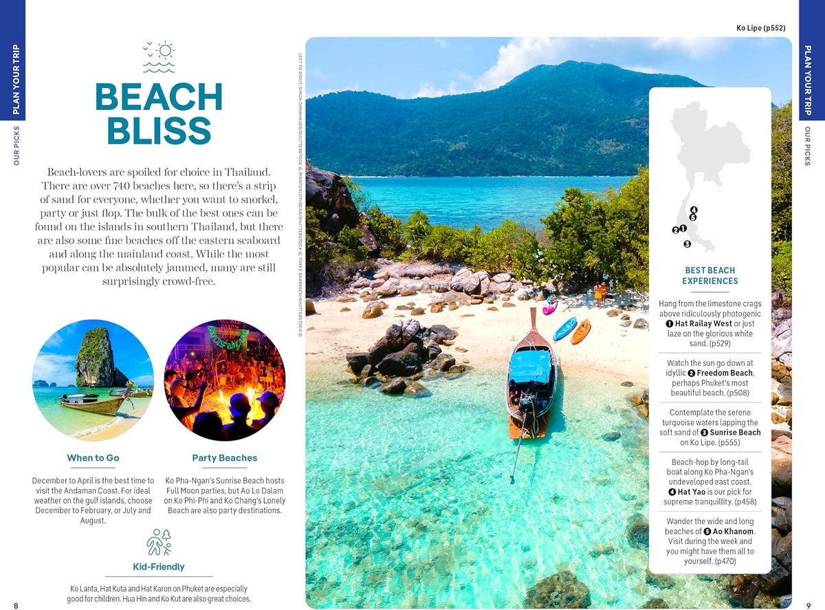 Lonely Planet Thailand travel guide stacked alongside other regional travel books