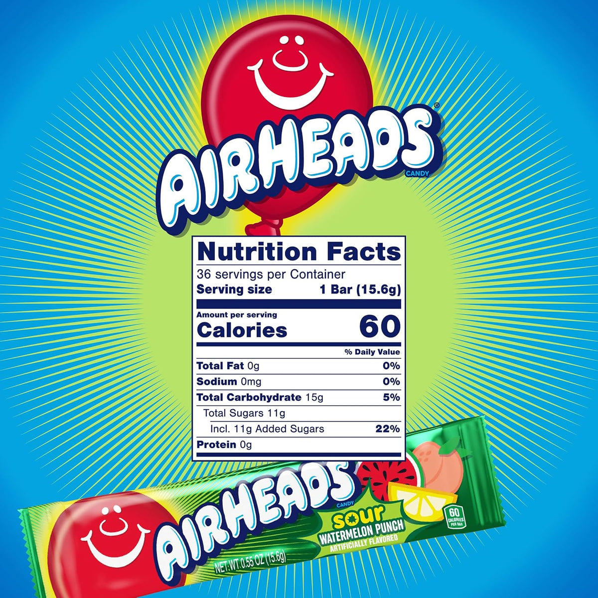 Airheads sour taffy bars individually wrapped packaging details