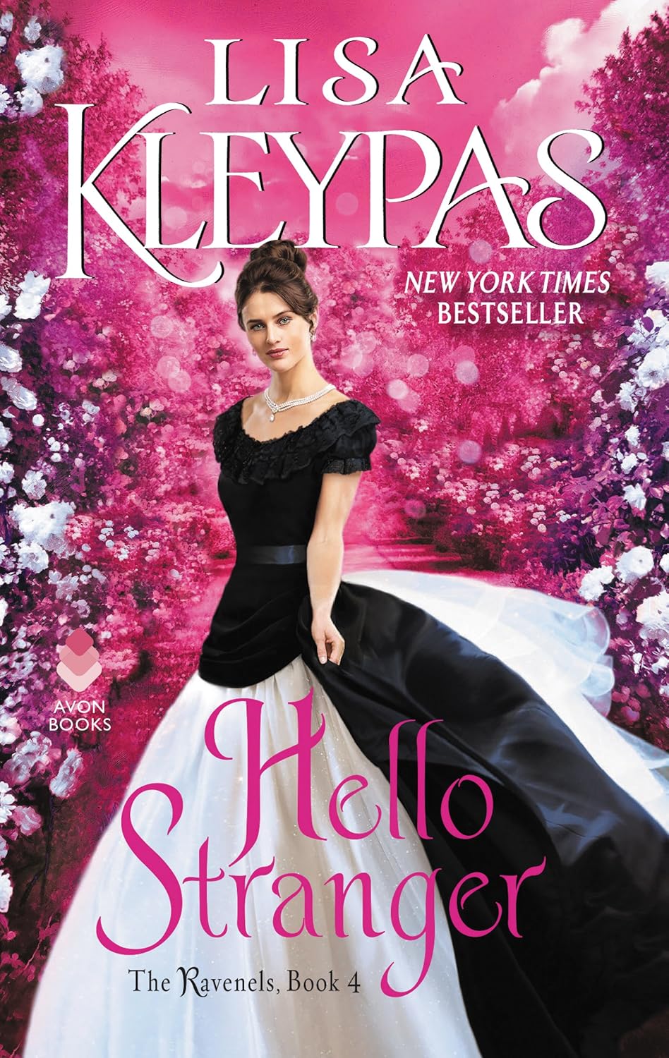 Lisa Kleypas Hello Stranger The Ravenels Book Four paperback novel front view showing a woman in a period dress against a pink floral cover.