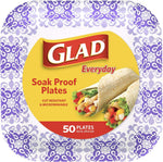 Glad Square Disposable Paper Plates front view featuring purple Victorian design