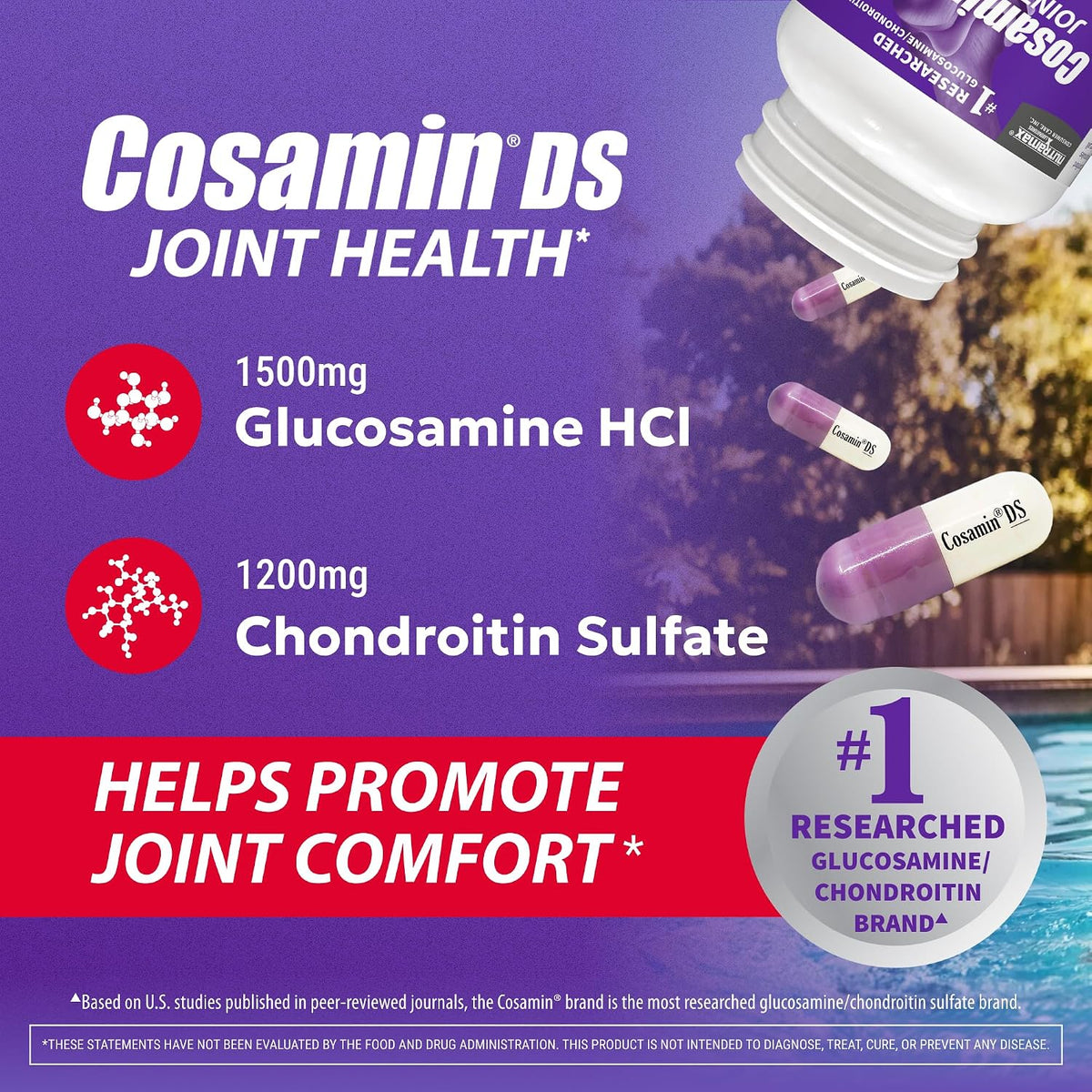 Nutramax Cosamin DS active ingredients glucosamine and chondroitin label