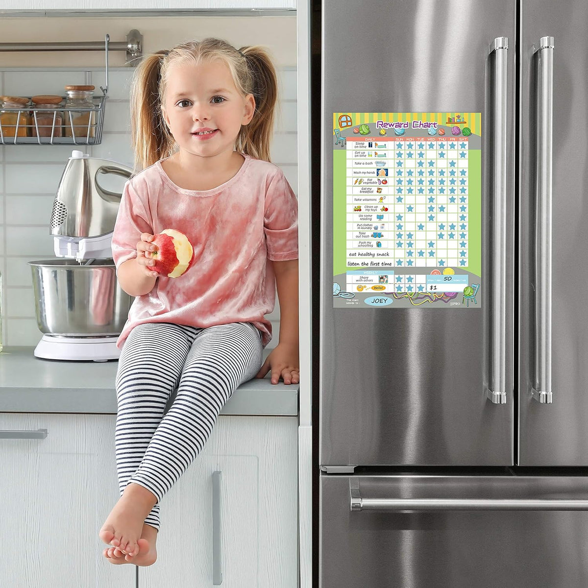 JJPRO Reward Chart for Kids, Dry Erase Routine Chart, Magnetic Behavior Chart for Kids, Star Chart for Kids Behavior at Home.Includes 30 tasks,104 Stars -11" x 14.5"- Green - Image 7