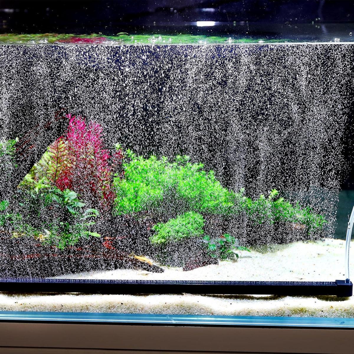 Hygger nano mist fish tank bubbler connected to airline tubing close up view