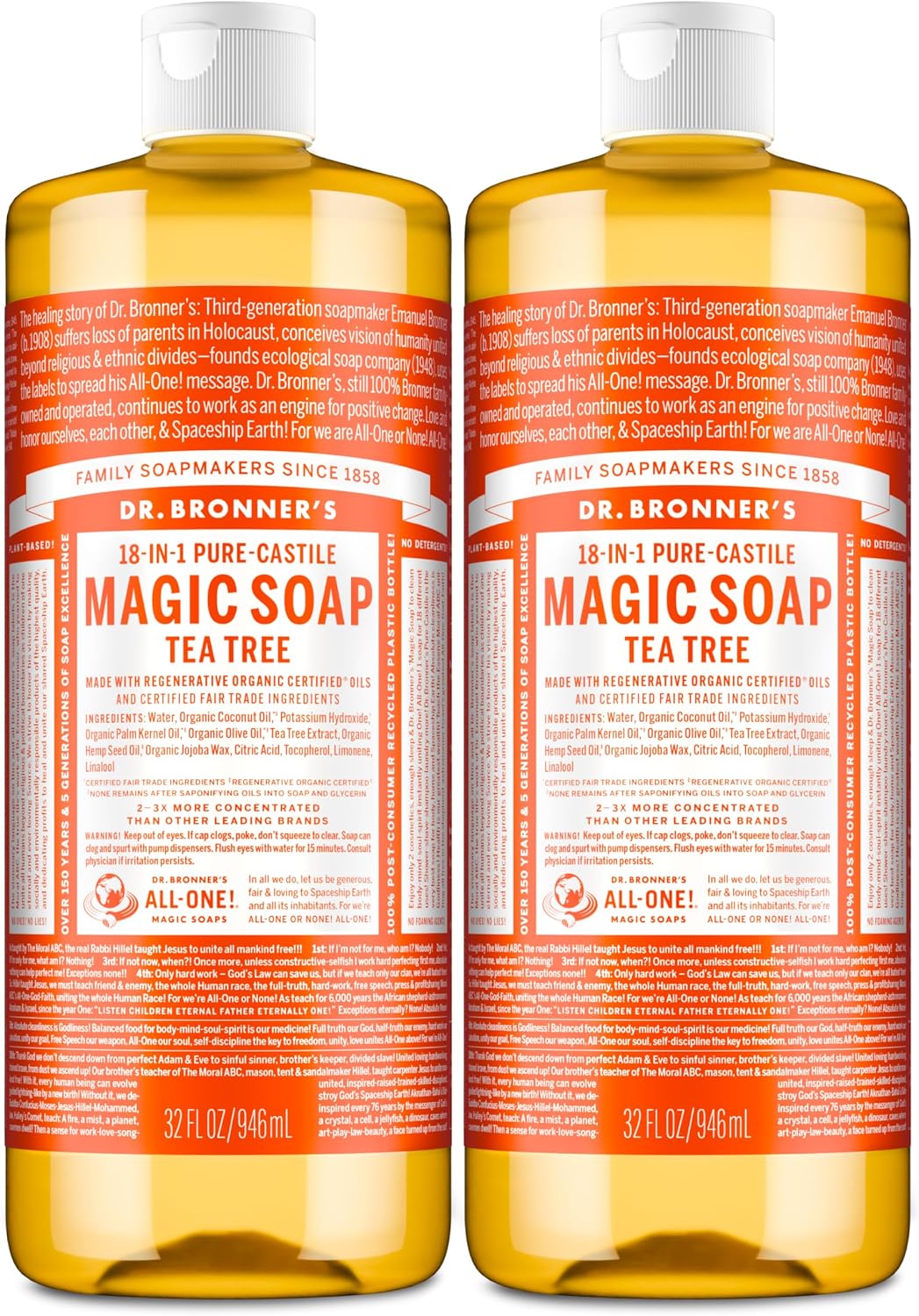 Dr. Bronner's Tea Tree Pure-Castile Liquid Soap, Body Wash, 8 oz - Image 9
