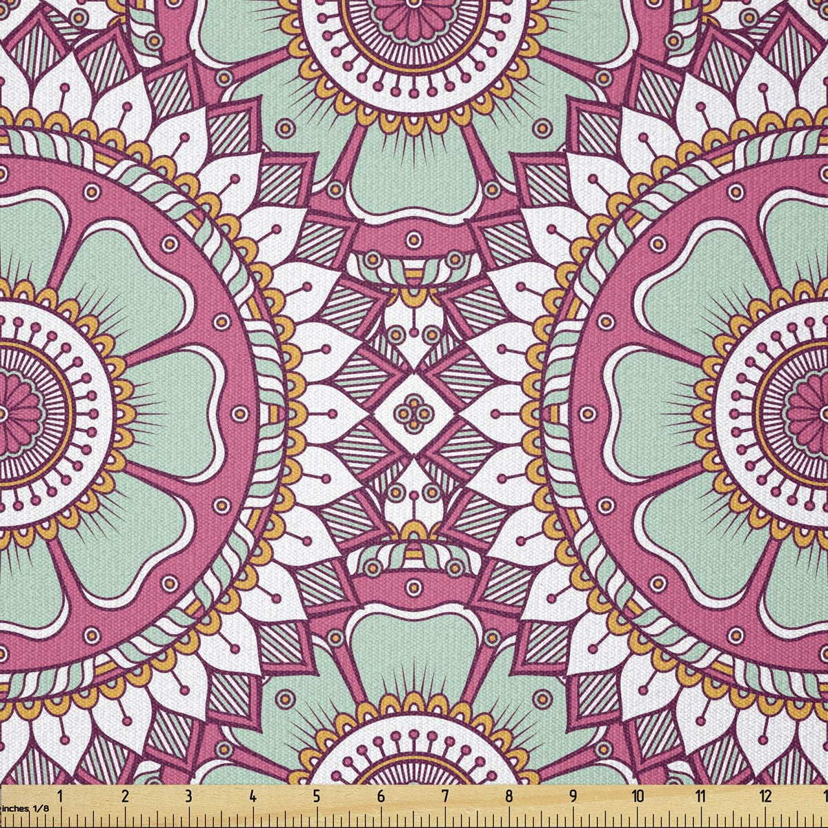 Lunarable boho floral mandala fabric front view