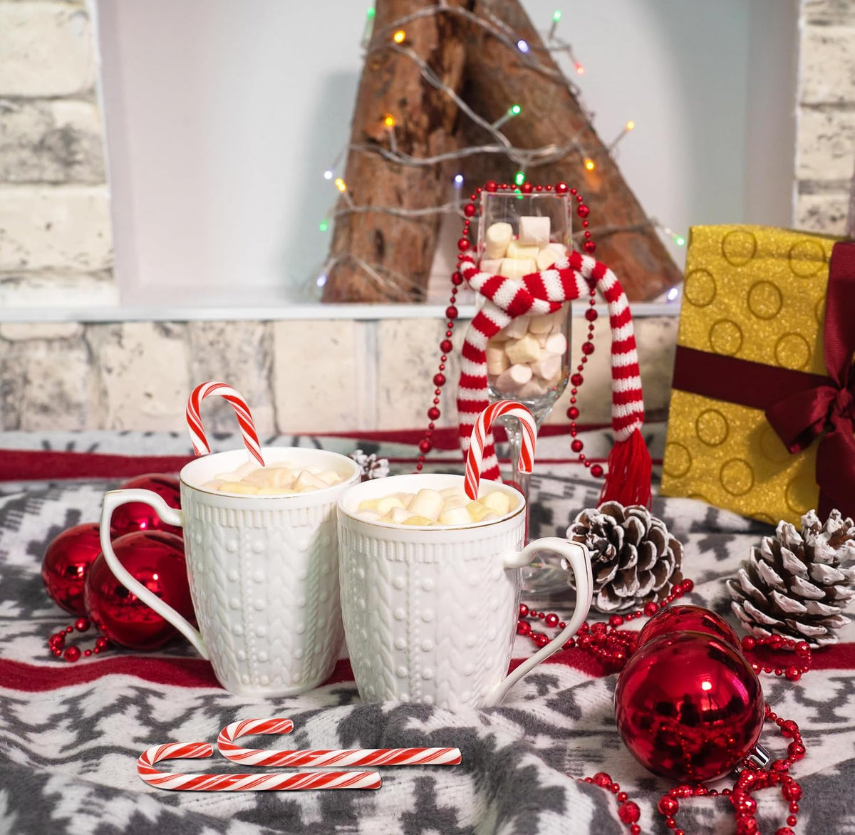 Side view of the 4.75 inch long peppermint candy canes suitable for Christmas buffet table setups.