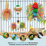 Natural loofah and rattan ball bird toys close up look