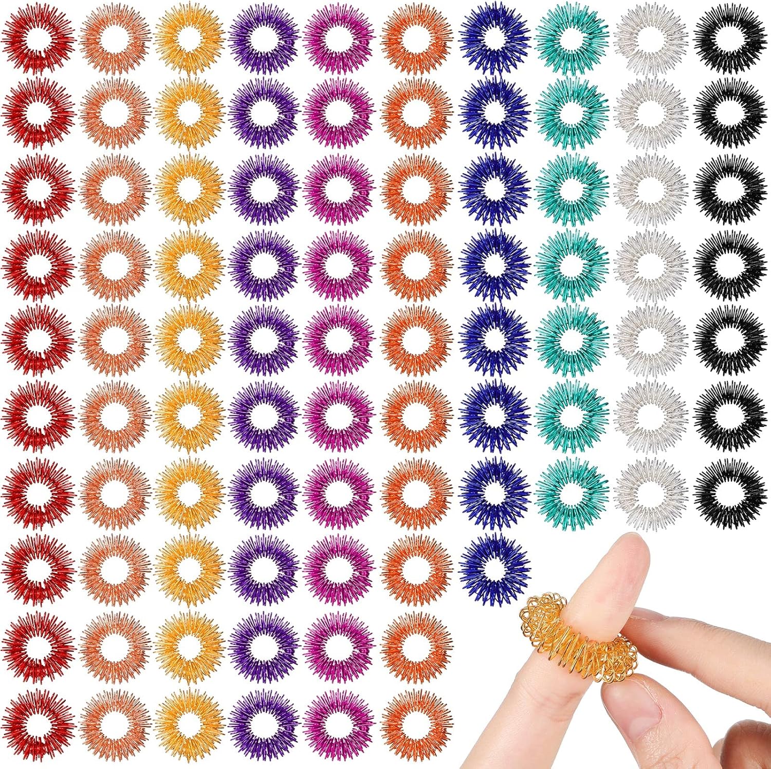 Nuogo Acupressure Rings front view showing multicolored spiky sensory toys for stress management