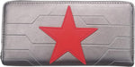 Loungefly Marvel Winter Soldier Cosplay Zip-Around Wallet front view showing red star applique