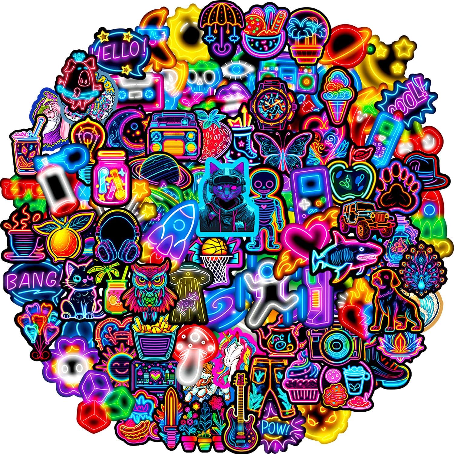 Kedikamodi 100 piece neon sticker pack front view