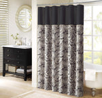 Madison Park Aubrey shower curtain front view in elegant black paisley design