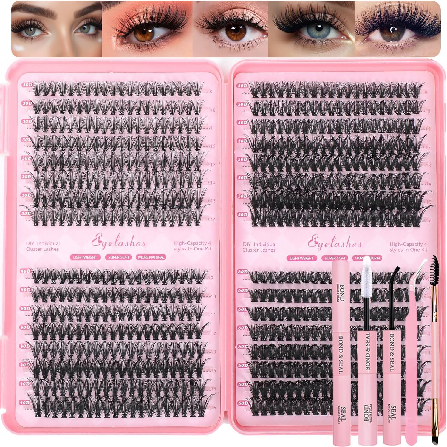 OLLAVO lash clusters extension kit front view showing individual false eyelashes tray