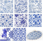 Crtiin 36 pack blue and white floral decoupage napkins front view