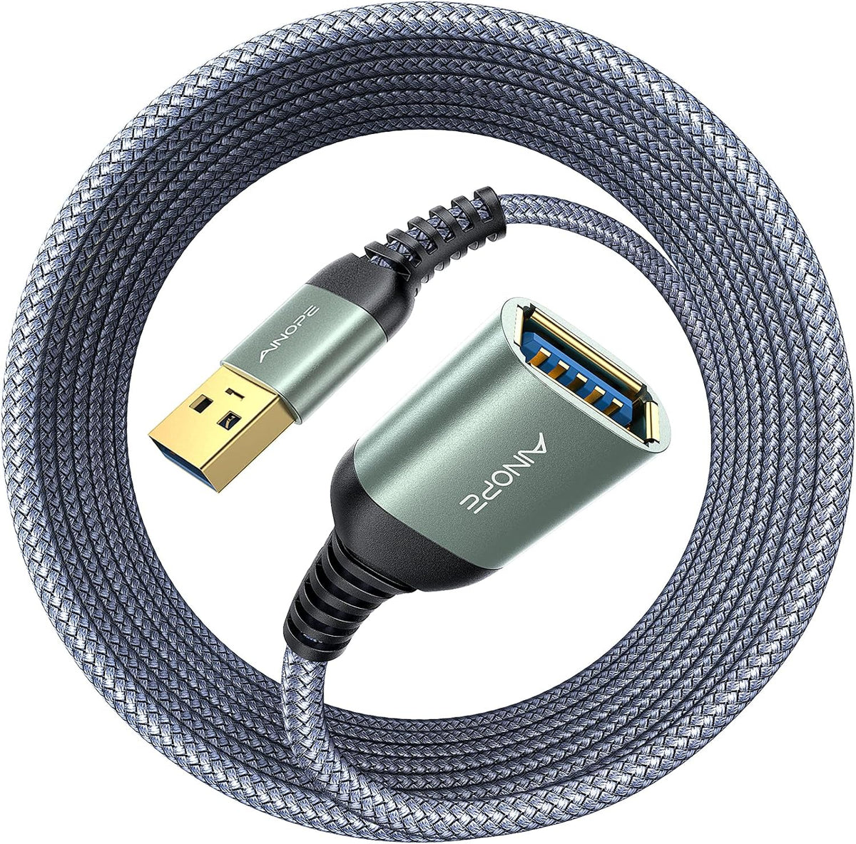 AINOPE 2 Pack USB Extensions Cable High Speed USB 3.0 Extension Cord Type A Male to Female Sturdy Braided Material Fast Data Transfer Compatible with USB Keyboard,Mouse,Flash Drive,Grey,1.5FT+1.5FT - Image 12