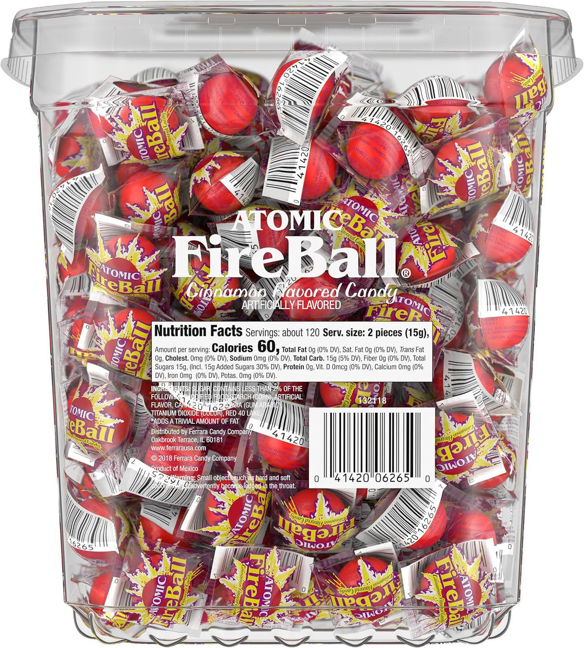 Wonka Atomic Fireball candy packaging sides showing 240 count