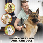 Wahl 2-in-1 pet rake held by a hand demonstrating grip