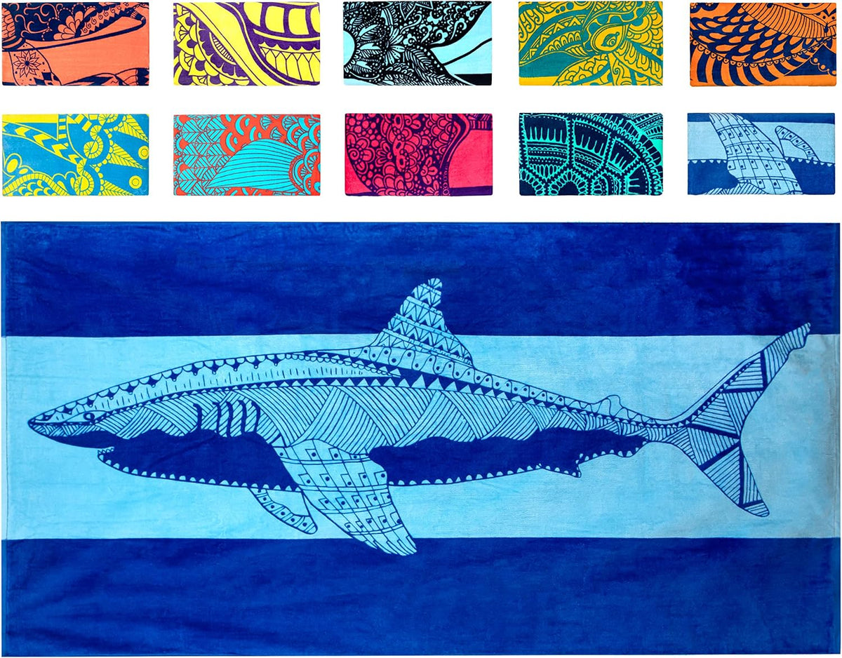 Nova Blue Tuna Fish Beach Towel (34 X 63) - Blue Striped Cotton Beach Towels Made from 100% Cotton - Quick Drying Pool Towel with Tropical Design - Beach Towel Large Oversized - Image 12
