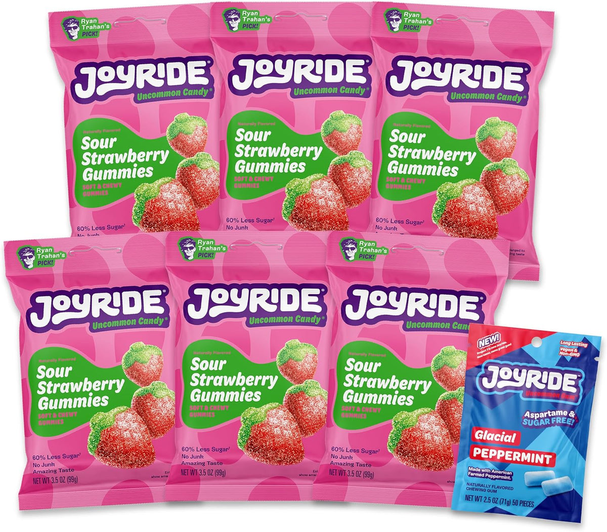 JOYRIDE Sour Watermelon Wedges - 3.5 oz 6-Pack Bundle with 2.5oz Glacial Peppermint Gum, Low Sugar and Calories, Healthy Sour Candy, Watermelon Gummies (7 Items) - Image 13