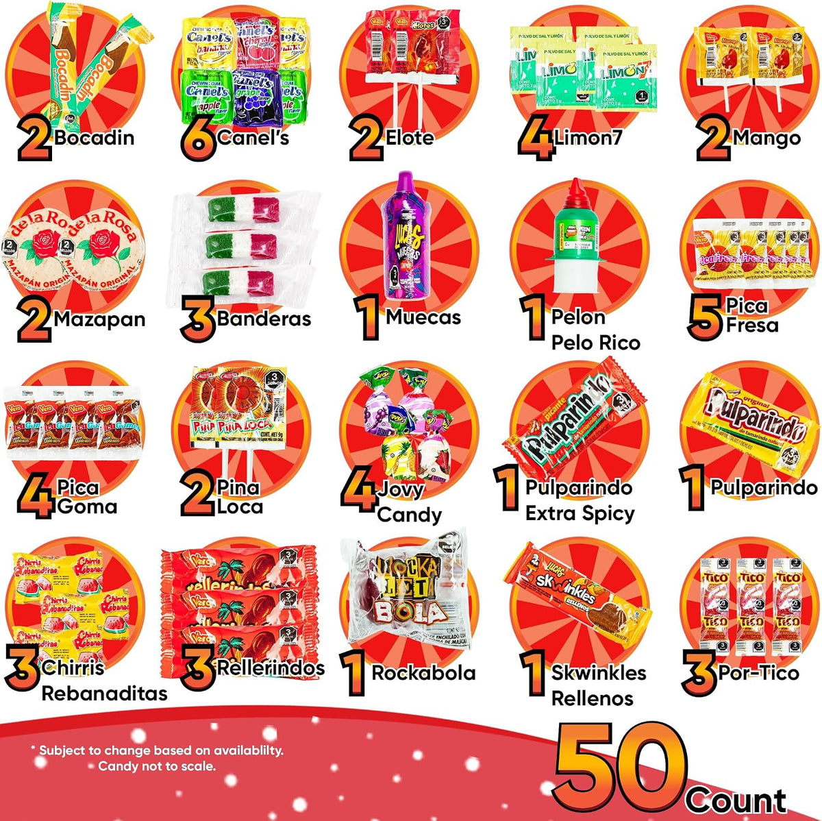 Assorted Dulces Mexicanos snacks mix featuring Vero lollipops and Lucas candy