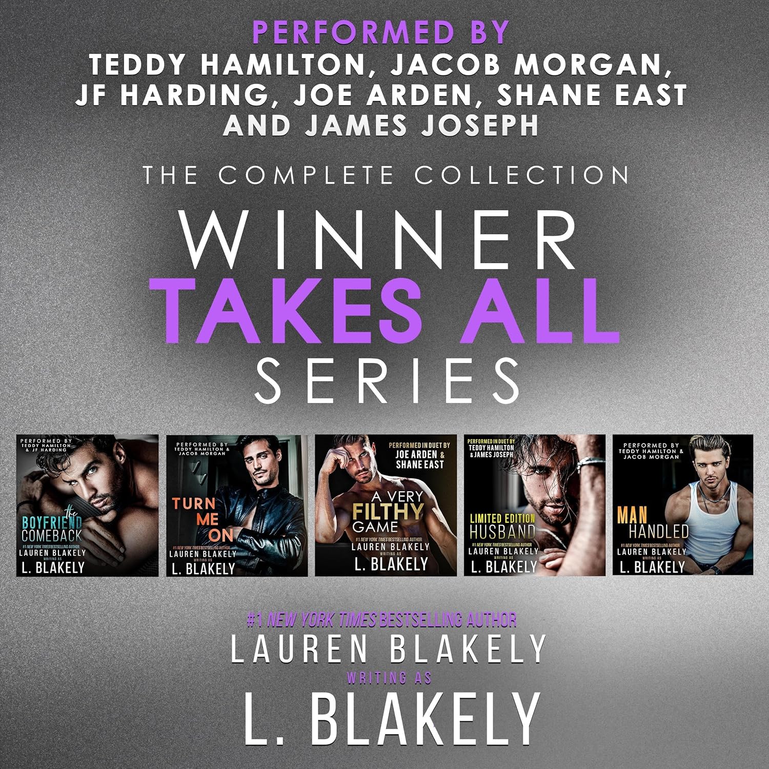 L. Blakely The Winner Takes All Complete Collection front cover artwork featuring MM sports romance themes.