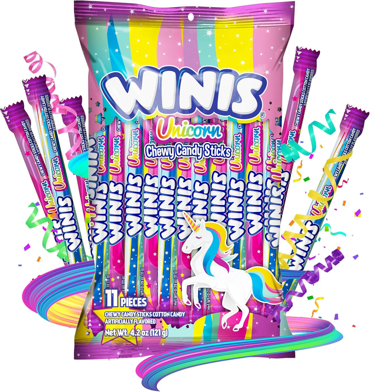 Winis Unicorn Cotton Candy Taffy Sticks Individually Wrapped