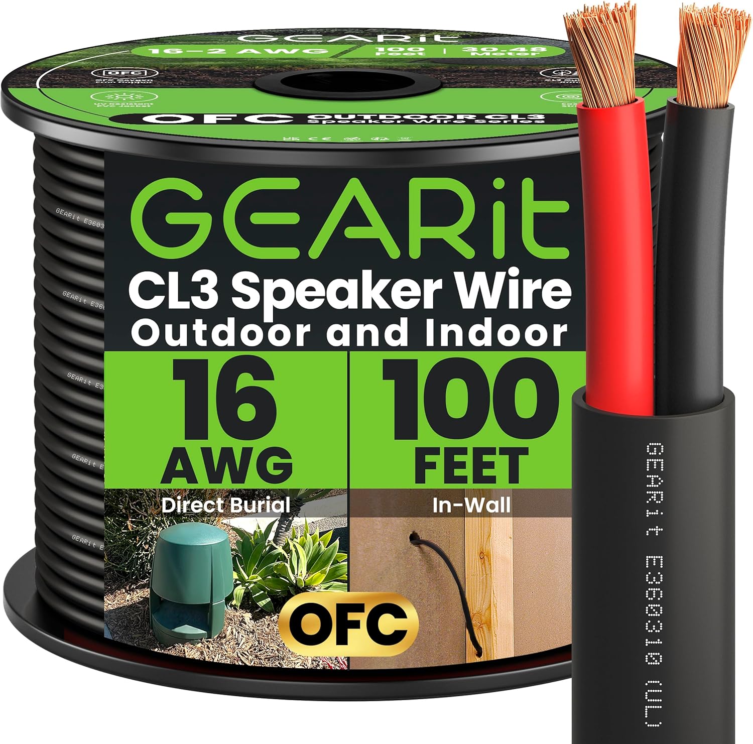Gearit 16 Gauge Outdoor Speaker Wire 100 ft roll