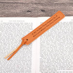 Dual-colored leather tassel tie detail on anniversary bookmark