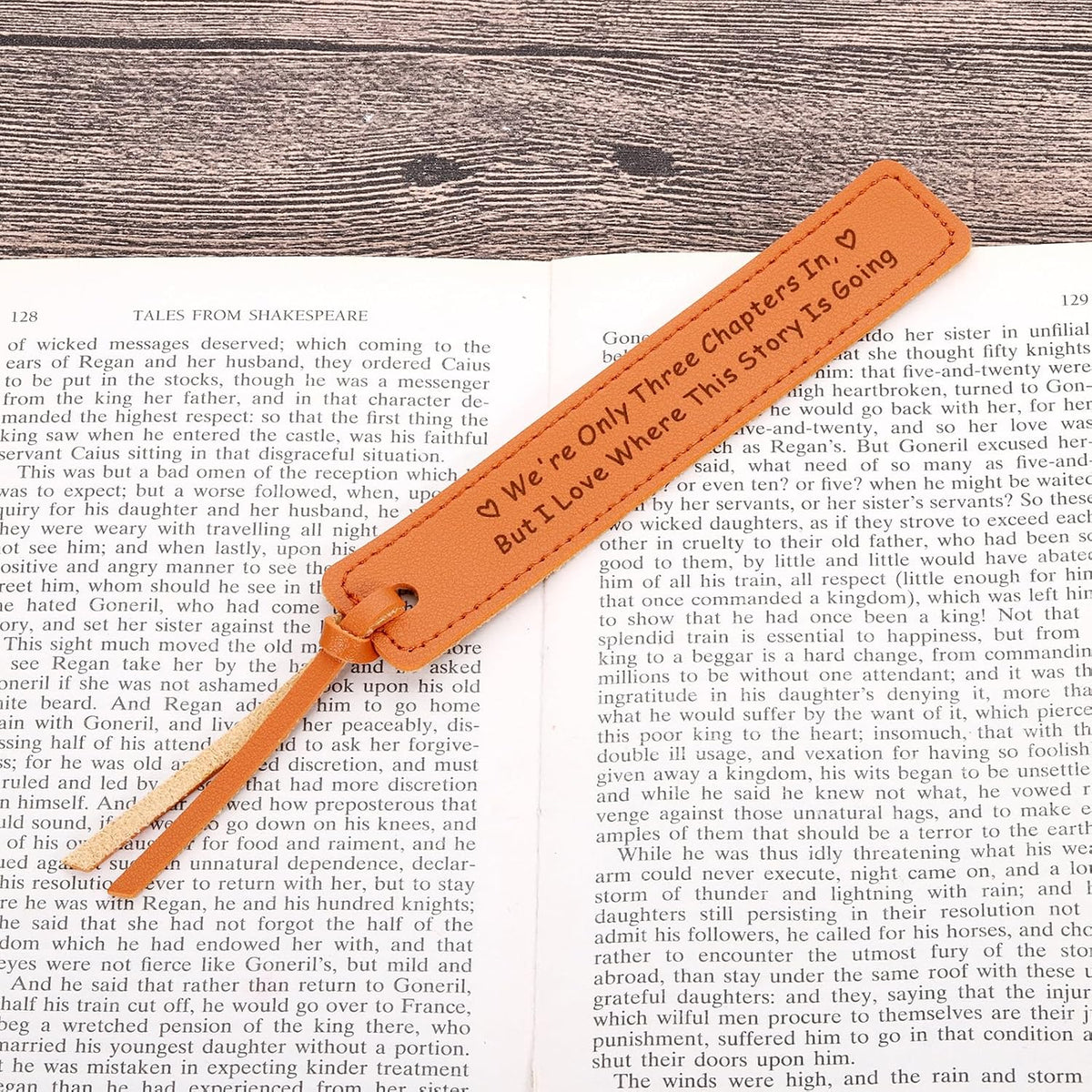 Dual-colored leather tassel tie detail on anniversary bookmark