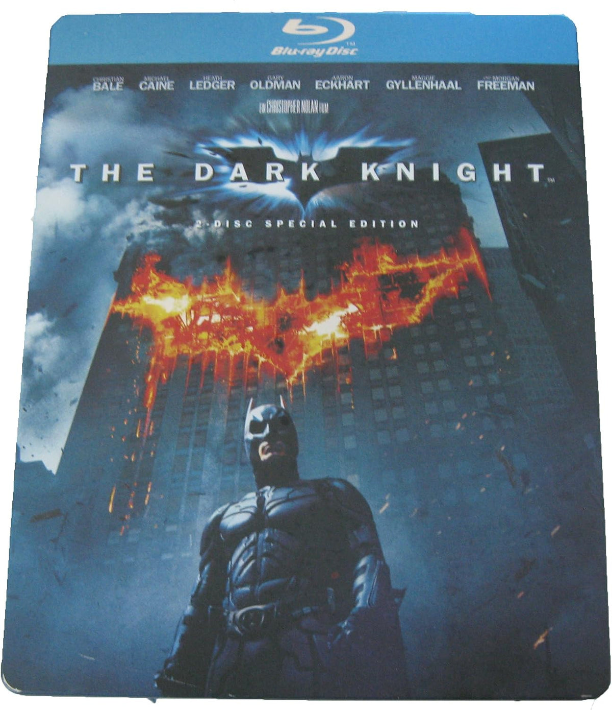 Warner Bros Batman The Dark Knight Steelbook front view collectible blu ray movie.