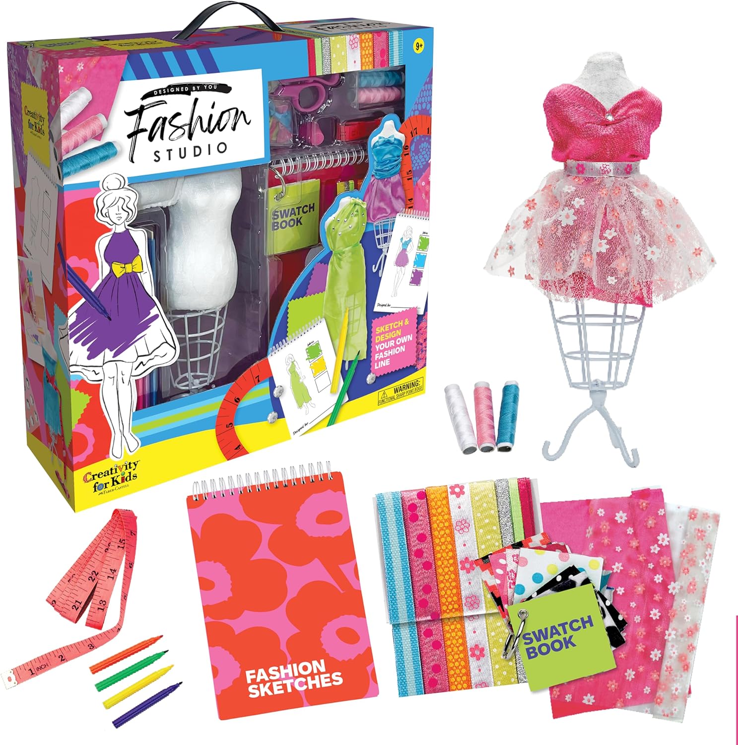 Creativity for Kids Designed by You Fashion Studio front view of the packaging showcasing the completed dress designs.