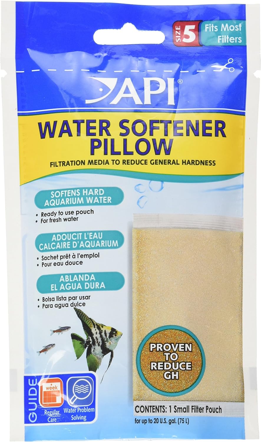API Water Softener Pillow front view packaging of the aquarium canister filter filtration pouch.