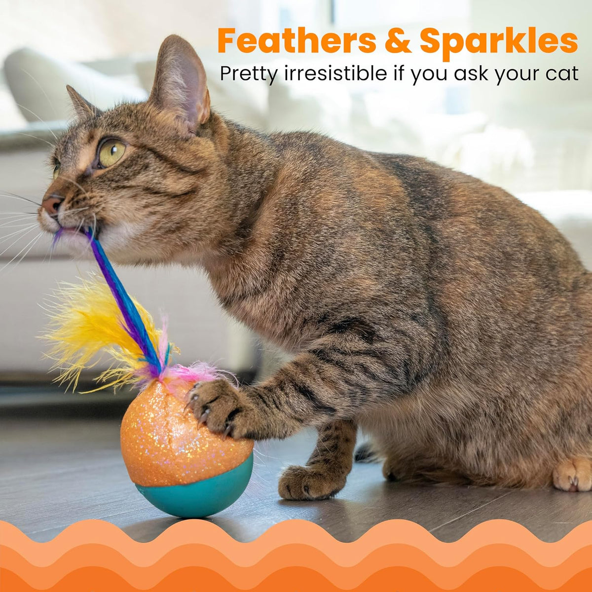 Catstages Whack N Wobble Ball feathers and glitter fabric