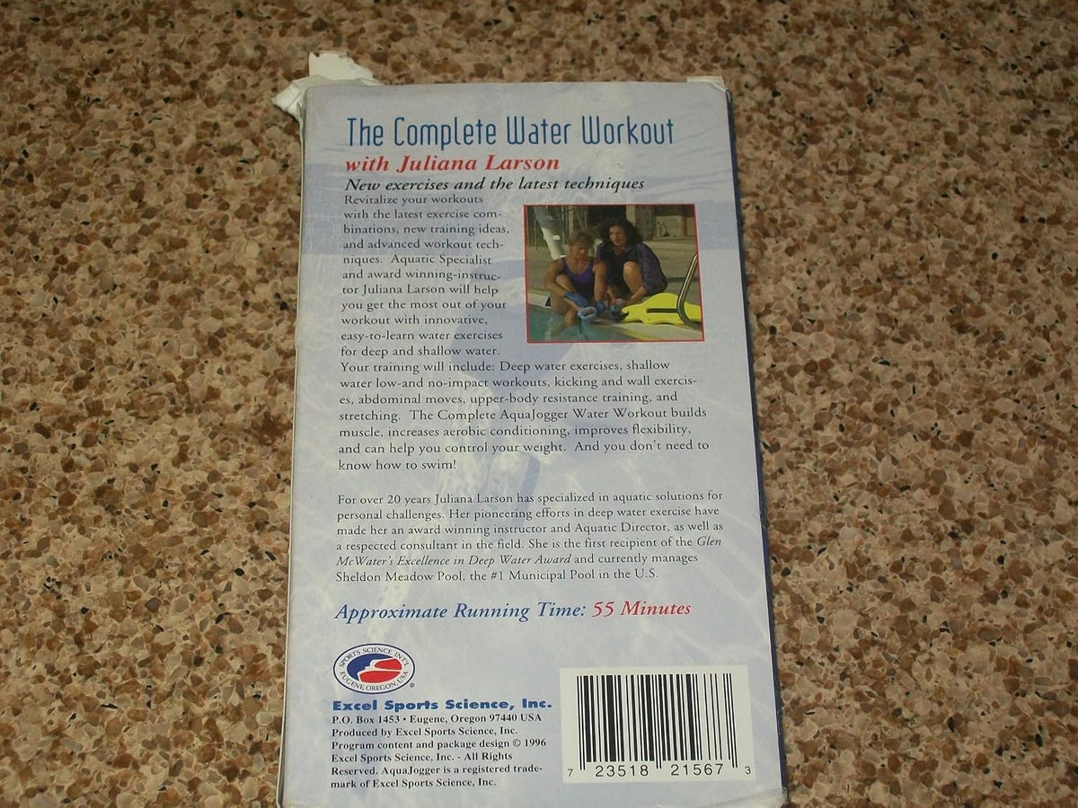 Misc. The Complete Aqua Jogger Water Workout VHS back cover details and aquatic fitness track listing.