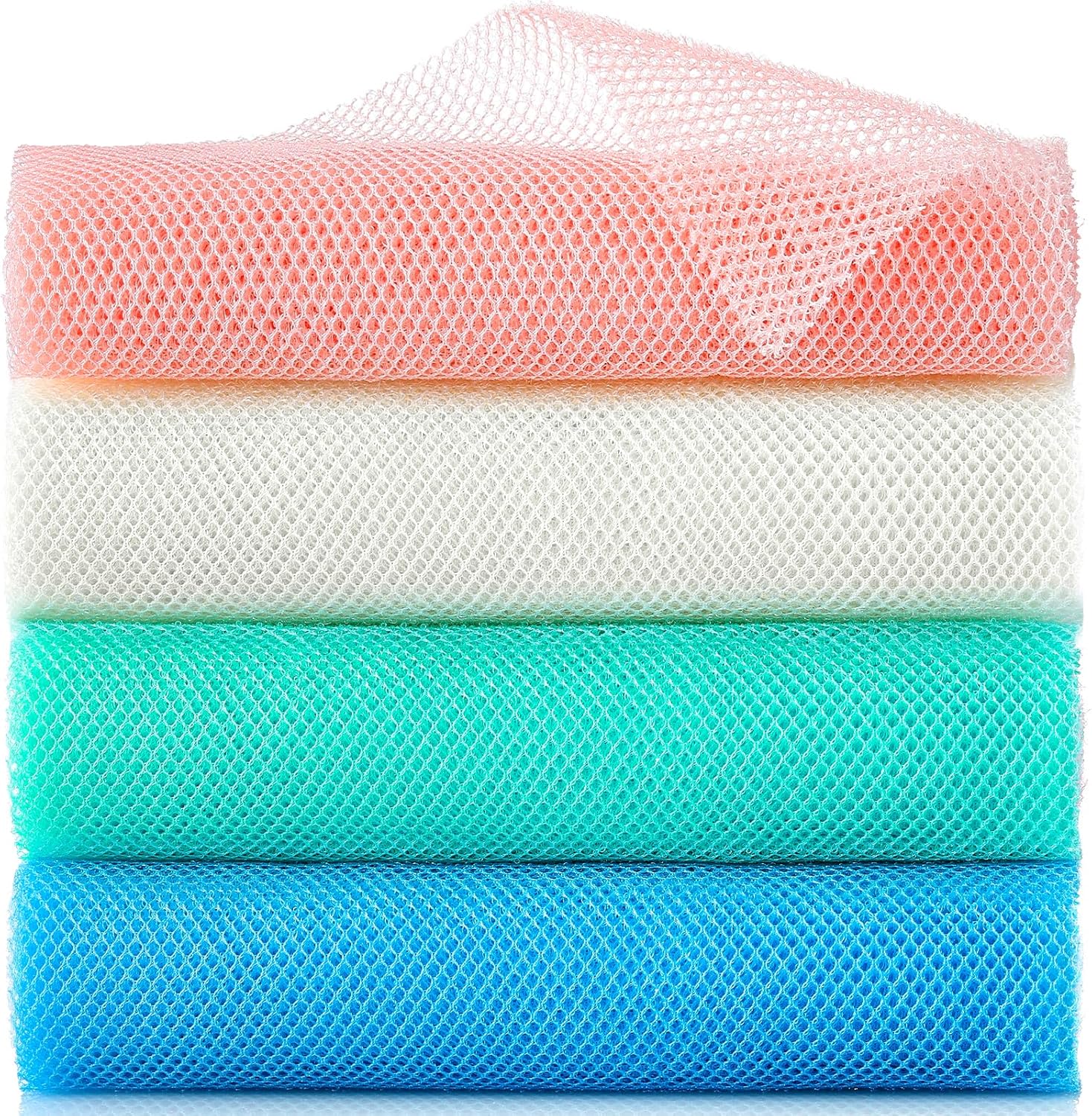 4 Pieces African Exfoliating Net, Long African Net Sponge, Nylon African Net Cloth, Exfoliating Washcloth, Body Scrubbers for Use in Shower, Back Scrubber Skin Smoothers for Bath (Multicolor 4) - Image 1