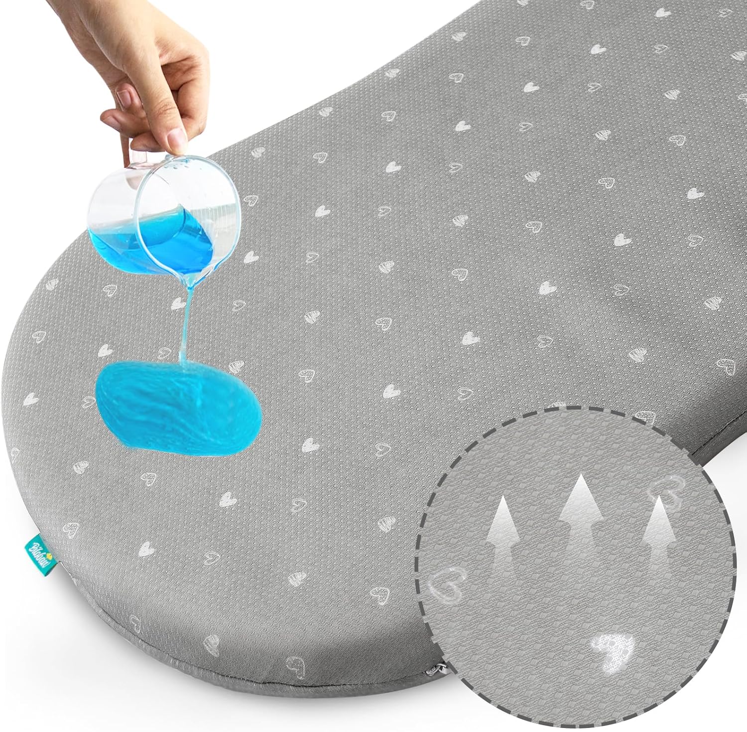 Biloban bassinet mattress pad front view in grey