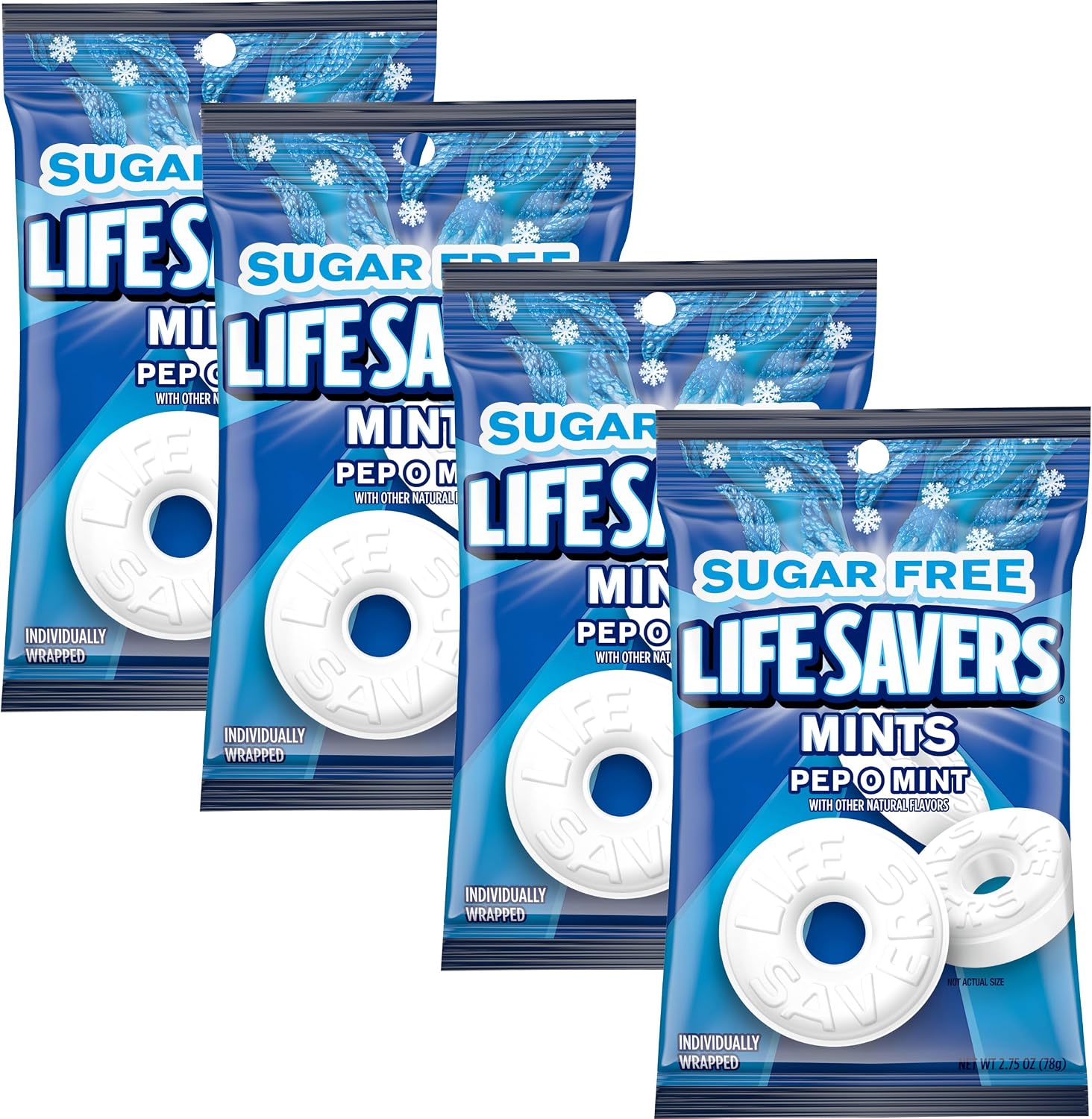 Life Savers Sugar Free Pep O Mint 4-pack front view showing blue packaging