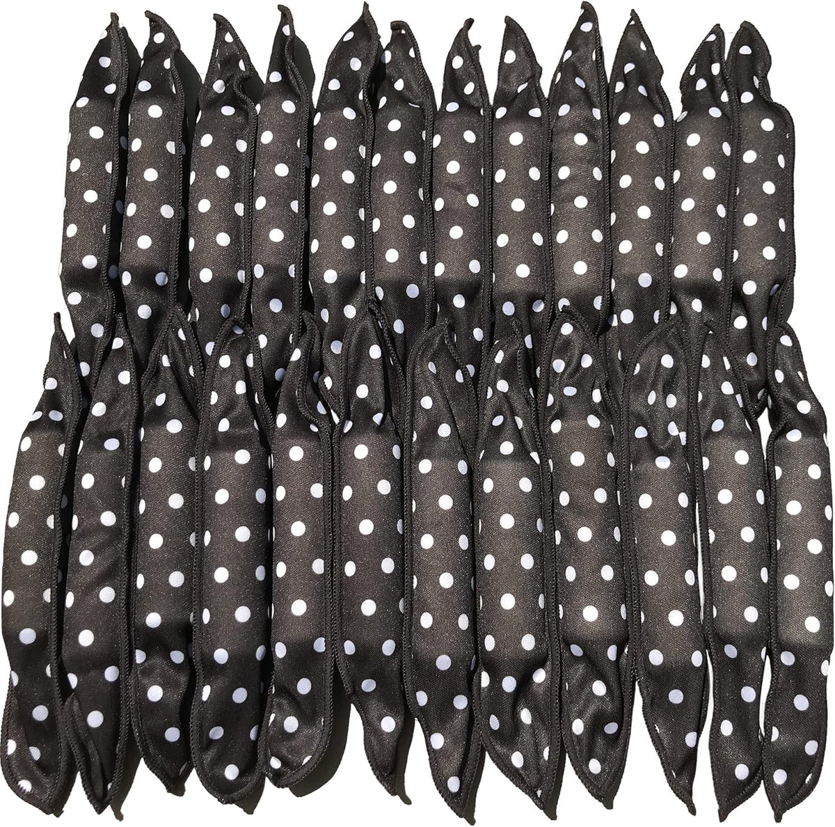 Dababell soft foam sponge hair rollers front view showing forty pieces of black polka dot pillow curlers