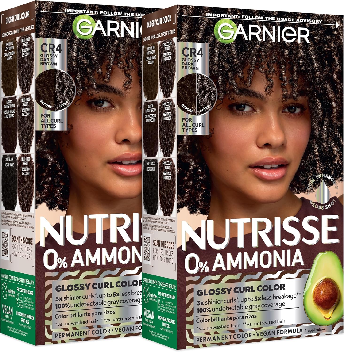 Garnier Nutrisse 0% Ammonia Glossy Curl Color CR4 Glossy Dark Brown front view package