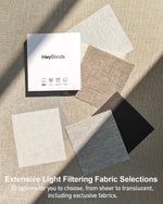 HeyBlinds automated roller shades swatch kit with measuring worksheet