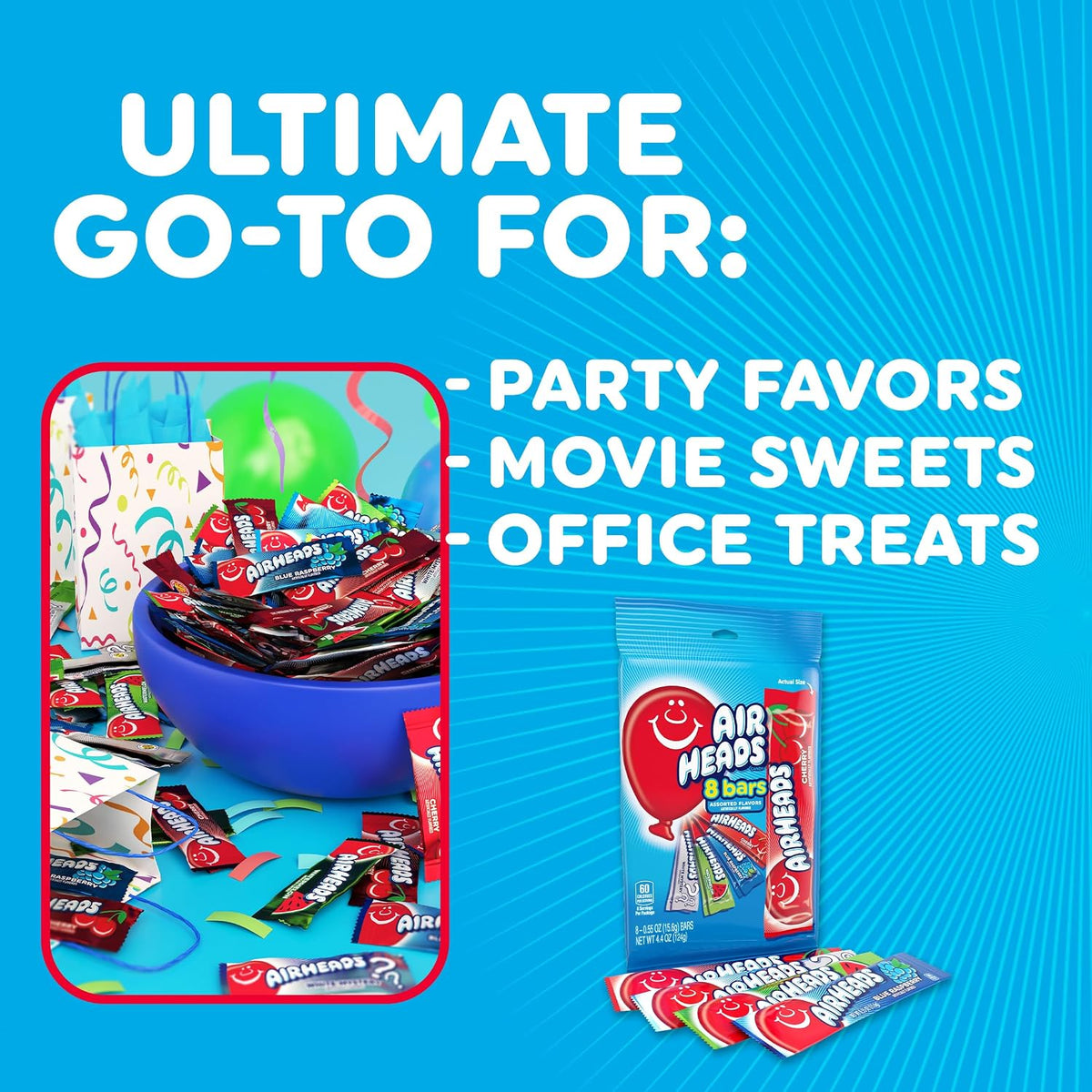 Airheads assorted fruit candy bars stacked for party sharing
