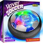 Ninja Blast Hover Soccer Light-Up Ball showcasing front view with glowing colorful LED lights on hardwood flooring