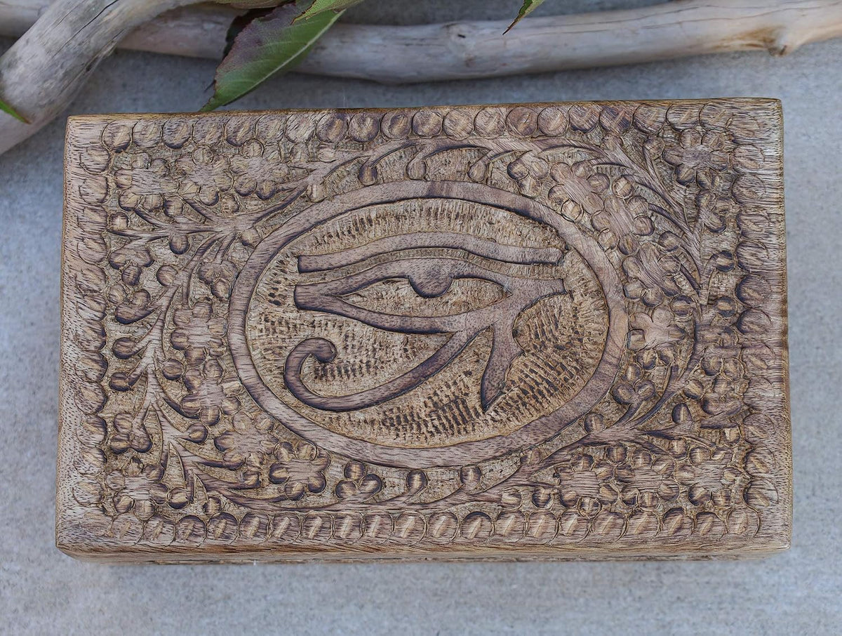 Dharmaobjects carved jewelry box side angle and depth display