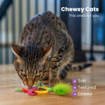 Catstages teething toy with green feathers and ribbons
