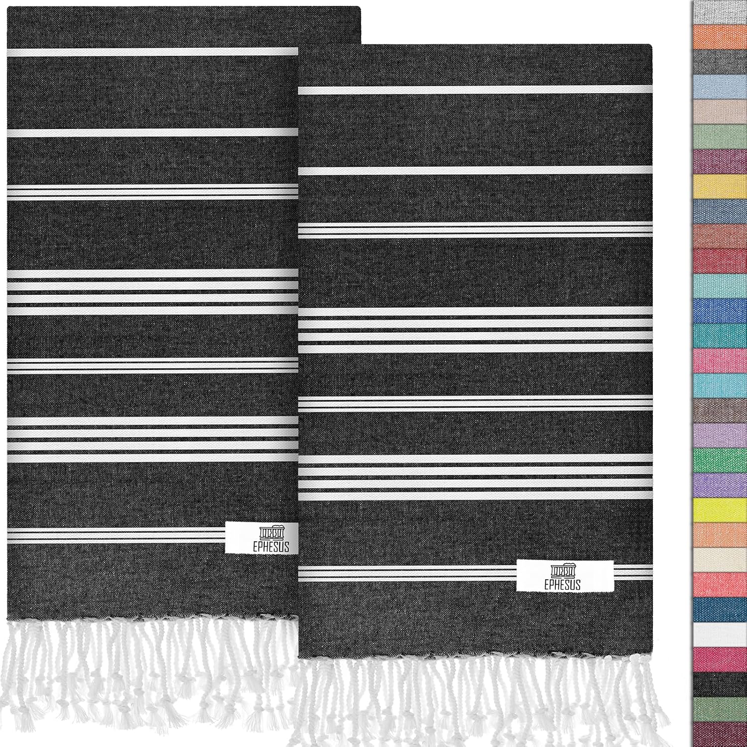 Ephesus Towels set of two Sultan Black hand towels front view
