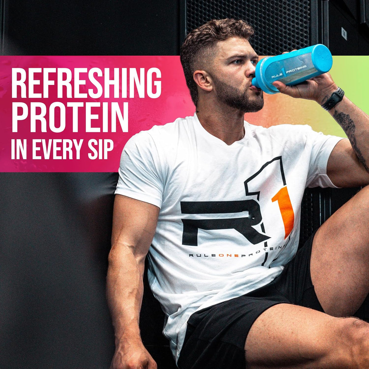 Rule 1 clear whey isolate jar showing amino acid profile details