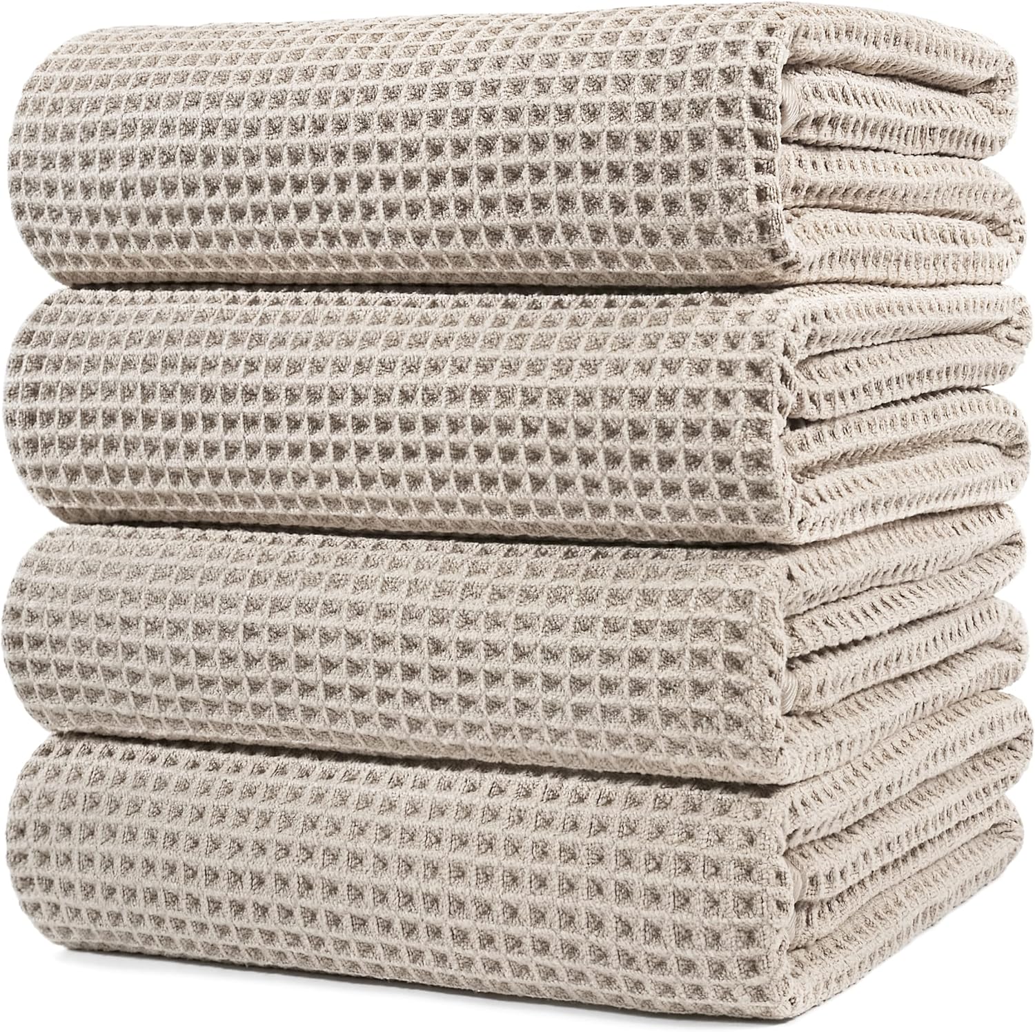 Polyte microfiber oversize bath towel pack front view showing beige waffle weave texture.