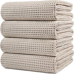 Polyte microfiber oversize bath towel pack front view showing beige waffle weave texture.